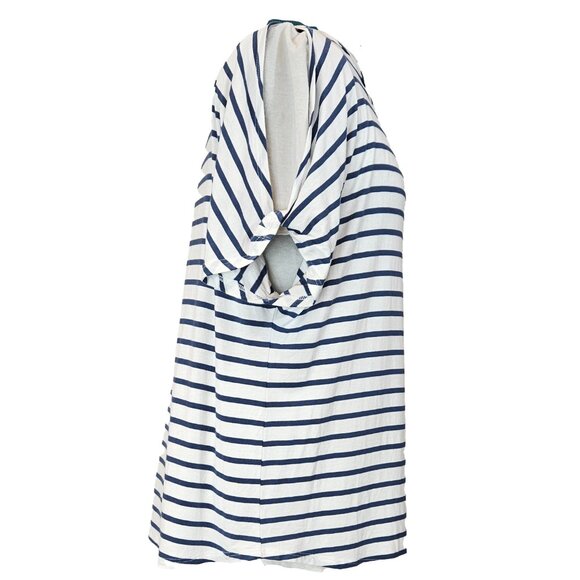 Colette Romey Cold Shoulder Knit Top White Navy Large - Picture 10 of 13